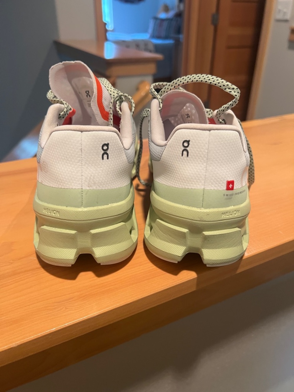 Women’s On Running Gray & Light Green Sneakers with Coral Accents - Picture 3 of 6